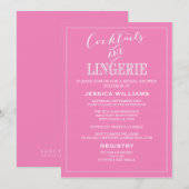 Cocktails & Lingerie Shower-uitnodigingen | Roze Kaart (Voorkant / Achterkant)