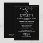 Cocktails & Lingerie Shower-uitnodigingen | Zwart Kaart (Voorkant / Achterkant)