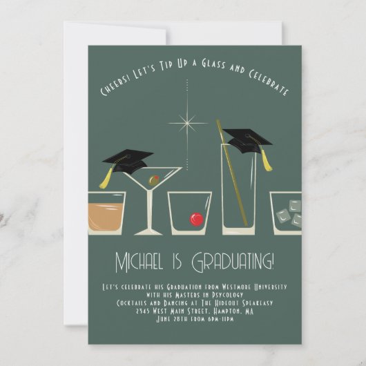 Cocktails Martini Bar Graduation Party Invitation Kaart (Voorkant)