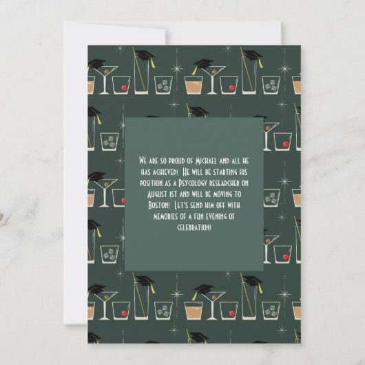 Cocktails Martini Bar Graduation Party Invitation Kaart (Achterkant)