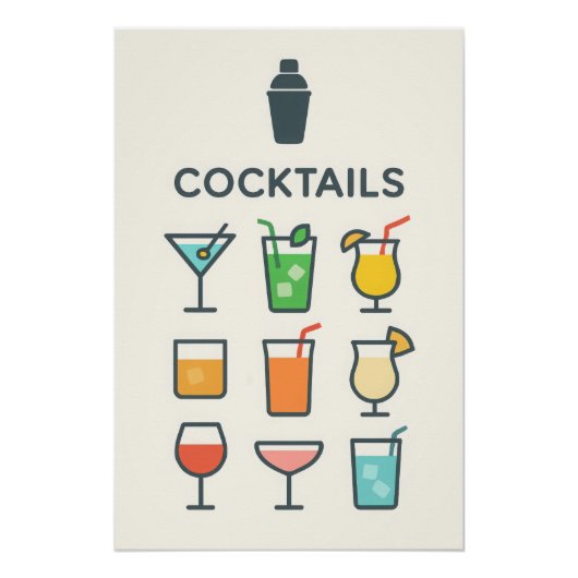 Cocktails - martini, mojito, pina colada perfect poster (Voorkant)