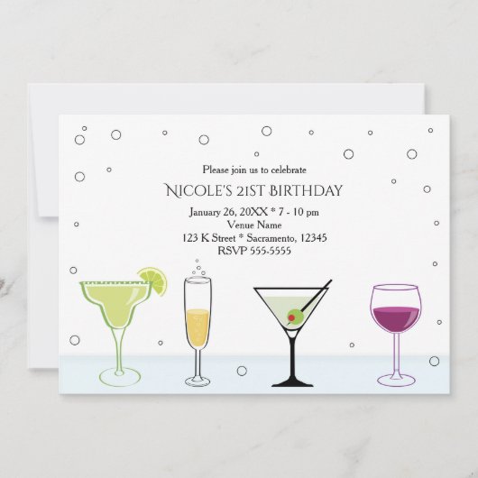 Cocktails Meisjes 21e verjaardag Uitnodigingen (Voorkant)