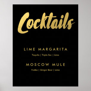 Cocktails menu gouden glazen teken   bewerkbare kl poster