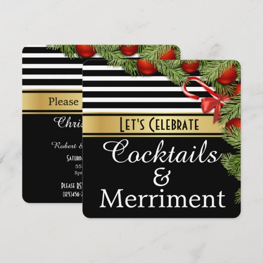 "Cocktails & Merriment" Uitnodiging voor feestdag (Voorkant / Achterkant)