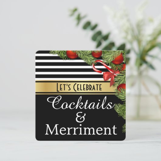 "Cocktails & Merriment" Uitnodiging voor feestdag (Staand voorkant)
