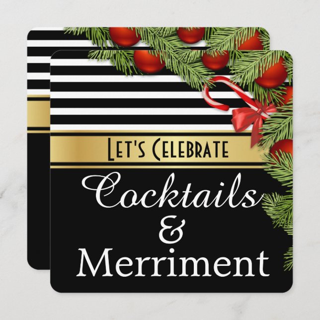 "Cocktails & Merriment" Uitnodiging voor feestdag (Voorkant / Achterkant)