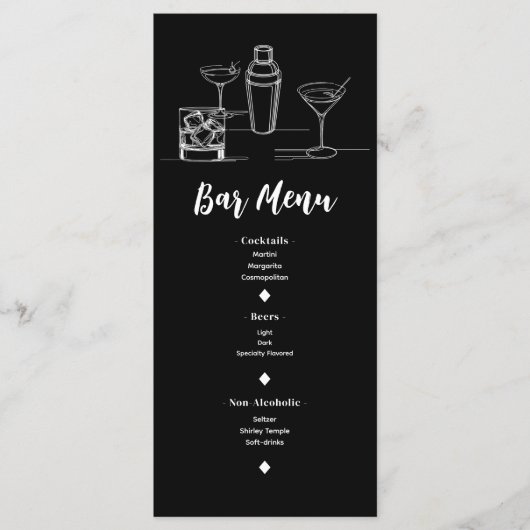 Cocktails Minimaal Modern Open Bar Huwelijksmenu Menu (Voorkant)