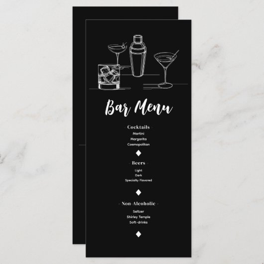 Cocktails Minimale Moderne Open Bar Bruiloft Menu (Voorkant / Achterkant)