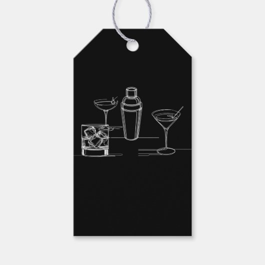 Cocktails Minimale Moderne Zwart & Wit Feest Cadeaulabel (Voorkant)