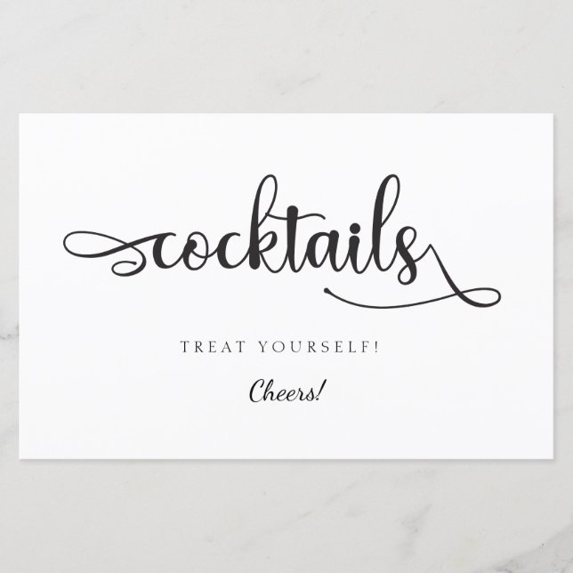 "Cocktails" Modern Black and White Wedding Sign (Voorkant)