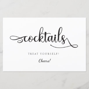 "Cocktails" Modern Black and White Wedding Sign
