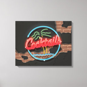 Cocktails Nachtclub Neon Canvas Afdruk