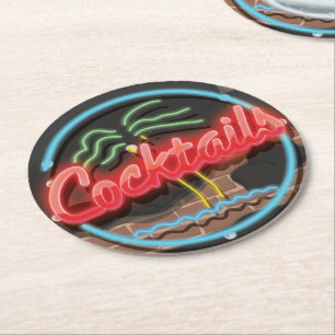 Cocktails Nachtclub Neon. Ronde Kartonnen Onderzetter
