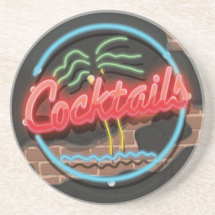 Cocktails Nachtclub Neon Zandsteen Onderzetter