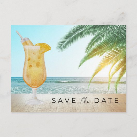 Cocktails op het strand Bruiloft Save the Date Aankondigingskaart (Voorkant)