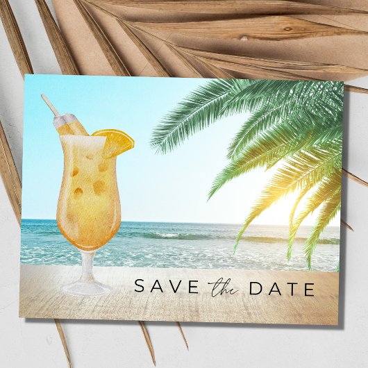 Cocktails op het strand Bruiloft Save the Date Aankondigingskaart