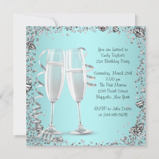 Cocktails op hoge hoogte Blauwgroen 21e verjaardag Kaart (Achterkant)