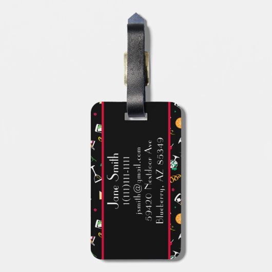 Cocktails Party Pattern Bagagelabel (Achterkant verticaal)