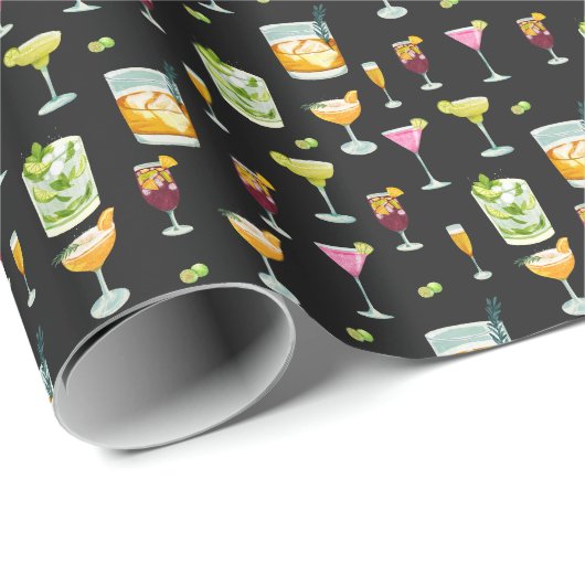 Cocktails Pattern Wrapping Paper Cadeaupapier (Rol Hoek)