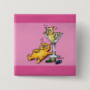 Cocktails & Poesjes Roze Cartoon Knop Vierkante Button 5,1 Cm