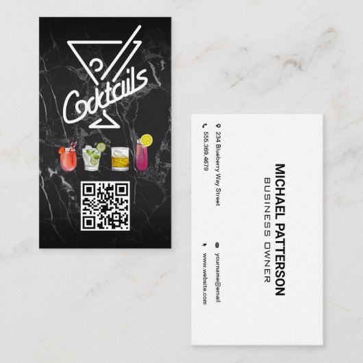 Cocktails | QR-code | Aangepast toevoegen Visitekaartje (Voorkant / Achterkant)