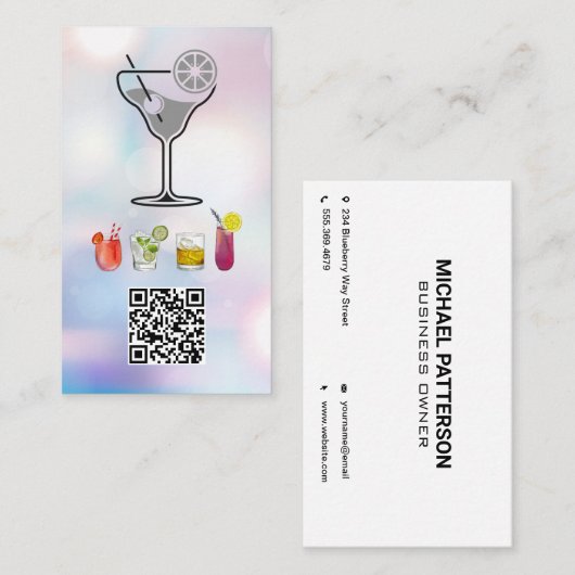 cocktails | QR-code | barman Visitekaartje (Voorkant / Achterkant)