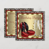 Cocktails Red High Hiel Shoes Leopard Birthday Kaart (Voorkant / Achterkant)