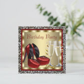 Cocktails Red High Hiel Shoes Leopard Birthday Kaart (Staand voorkant)