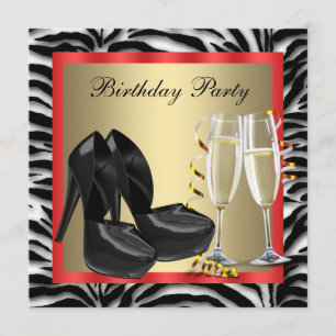 Cocktails Red High Hiel Shoes Red Birthday Kaart