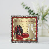Cocktails Rode Hoge Hak Schoenen Leopard Bachelore Kaart (Staand voorkant)