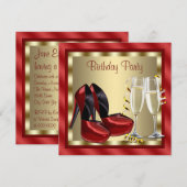 Cocktails Rode Hoge Hak Schoenen Verjaardagsfeest Kaart (Voorkant / Achterkant)
