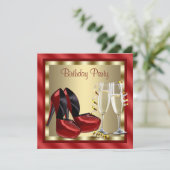 Cocktails Rode Hoge Hak Schoenen Verjaardagsfeest Kaart (Staand voorkant)