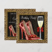 Cocktails Rode Hoge Hakken Luipaard Verjaardag Kaart (Voorkant / Achterkant)