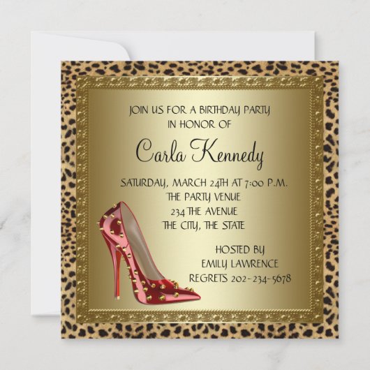 Cocktails Rode Hoge Hakken Luipaard Verjaardag Kaart (Achterkant)