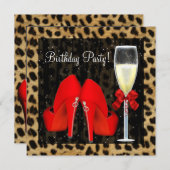 Cocktails Rode Hoge Hakken Luipaard Verjaardag Kaart (Voorkant / Achterkant)
