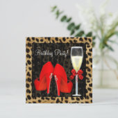 Cocktails Rode Hoge Hakken Luipaard Verjaardag Kaart (Staand voorkant)