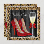 Cocktails Rode Hoge Hakken Luipaard Verjaardag Kaart (Voorkant / Achterkant)