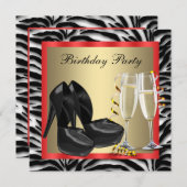 Cocktails Rode Hoge Hakken Schoenen Rode Zebra Ver Kaart (Voorkant / Achterkant)