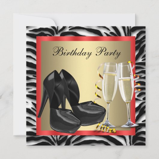 Cocktails Rode Hoge Hakken Schoenen Rode Zebra Ver Kaart (Voorkant)