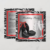 Cocktails Rode Hoge Hakken Schoenen Rode Zebra Ver Kaart (Voorkant / Achterkant)