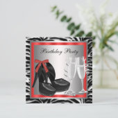 Cocktails Rode Hoge Hakken Schoenen Rode Zebra Ver Kaart (Staand voorkant)