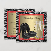 Cocktails Rode Stiletto's Rode Zebra Verjaardag Kaart (Voorkant / Achterkant)