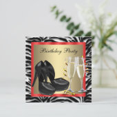 Cocktails Rode Stiletto's Rode Zebra Verjaardag Kaart (Staand voorkant)