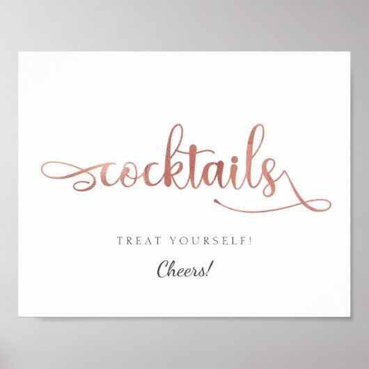 "Cocktails" Roos Gold Wedding Sign Poster (Voorkant)