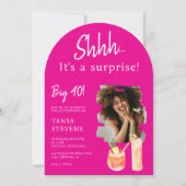 Cocktails roze foto surprise veertig jaar kaart (Voorkant)