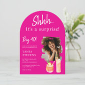 Cocktails roze foto surprise veertig jaar kaart (Staand voorkant)