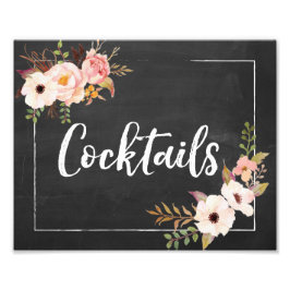 Cocktails Rustic Chalkboard (Floral Weddenschap) Foto Afdruk