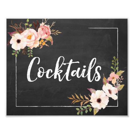 Cocktails Rustic Chalkboard (Floral Weddenschap) Foto Afdruk (Voorkant)