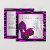 Cocktails Schoenen Vrouwen Paarse Zebra Verjaardag Kaart (Voorkant / Achterkant)