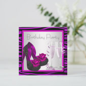 Cocktails Schoenen Vrouwen Paarse Zebra Verjaardag Kaart (Staand voorkant)